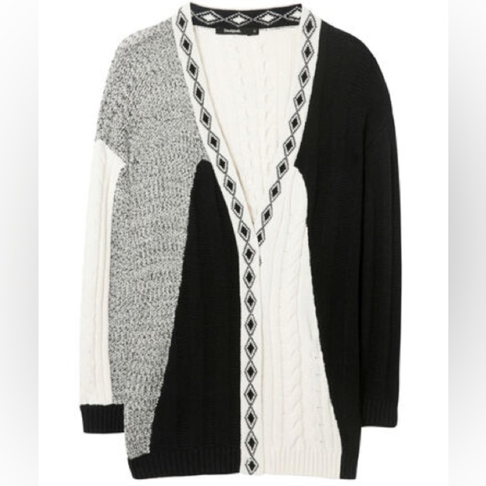 DESIGUAL Black & White Knit Patchwork Cardigan